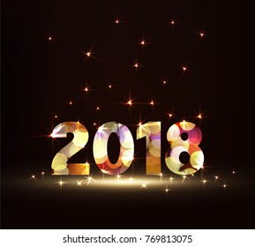 2018 and bokeh light on dark background with fall glitter light effects, vector illustration