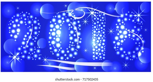 2018 Bright glowing numbers consisting of light bulbs on a dark blue background. Happy New Year Background for your Seasonal Flyers and Greetings Card or Christmas themed invitations