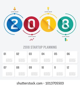 2018 Business startup planning vector with icons. Vector illustration business infographics design template for presentation. 