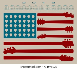 2018 Calendar with an American flag made out of guitar parts and picks 