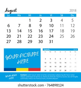 2018 calendar - august