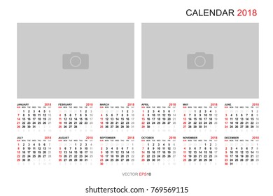 2018 Calendar background with blank photo area for copy space. Vector illustration.