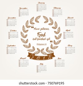 2018 calendar with bible quote in floral wreath design