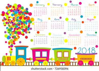 2018 Calendar With Cartoon Train For Kids