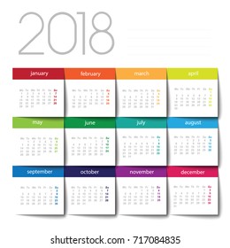 2018 calendar. Color post it