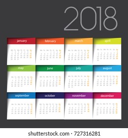 2018 calendar. Color post it