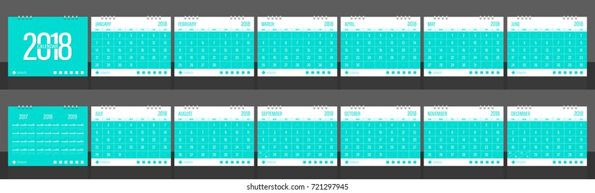 Plantilla de diseño corporativo de calendario 2018 para la cobertura inicial y la semana posterior empiezan el domingo. 