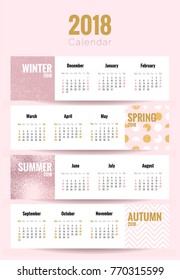 2018 calendar design. Set of pink and gold abstract backgrounds. Vector illustration