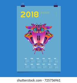 2018 Calendar design template. Vector 3d Realistic Robot and Toys Illustration for Cover.