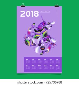2018 Calendar design template. Vector 3d Realistic Robot and Toys Illustration for Cover.