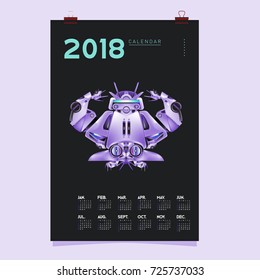 2018 Calendar design template. Vector 3d Realistic Robot and Toys Illustration for Cover.
