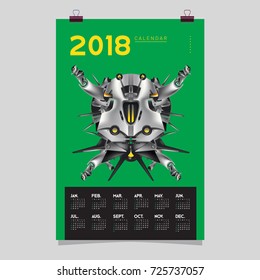 2018 Calendar design template. Vector 3d Realistic Robot and Toys Illustration for Cover.