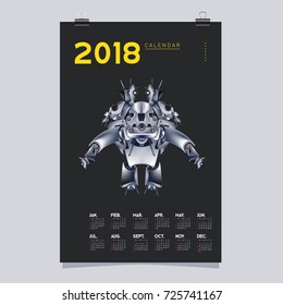 2018 Calendar design template. Vector 3d Realistic Robot and Toys Illustration for Cover.
