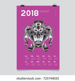 2018 Calendar design template. Vector 3d Realistic Robot and Toys Illustration for Cover.