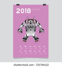 2018 Calendar design template. Vector 3d Realistic Robot and Toys Illustration for Cover.