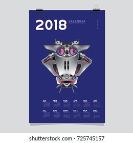 2018 Calendar design template. Vector 3d Realistic Robot and Toys Illustration for Cover.