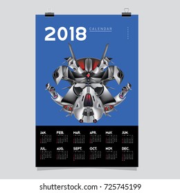 2018 Calendar design template. Vector 3d Realistic Robot and Toys Illustration for Cover.