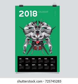 2018 Calendar design template. Vector 3d Realistic Robot and Toys Illustration for Cover.