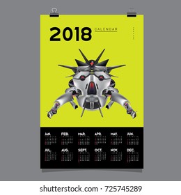 2018 Calendar design template. Vector 3d Realistic Robot and Toys Illustration for Cover.
