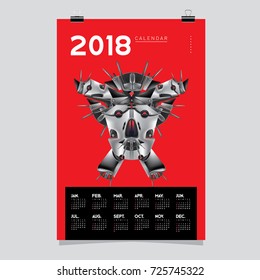 2018 Calendar design template. Vector 3d Realistic Robot and Toys Illustration for Cover.
