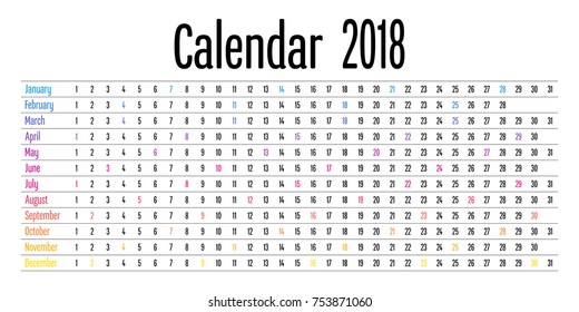 2018 Calendar Design Template Vector Illustration Simple Clear With CMY Color Theme