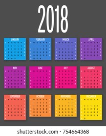 2018 Calendar Design Template Vector Illustration Simple Clear With CMYK Color Theme Week Start from Sunday