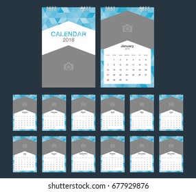 2018 Calendar. Desk Calendar modern design template with place for photo. Week starts Sunday. Vector illustration.