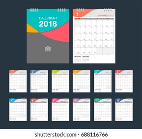 2018 Calendar. Desk Calendar modern design template with place for photo. Week starts Sunday. Vector illustration.