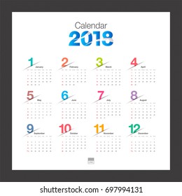 2018 Calendar. Desk Calendar modern design template. Week starts Sunday. Vector illustration.