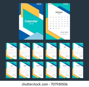 2018 Calendar. Desk Calendar modern design template. Week starts Sunday. Vector illustration.