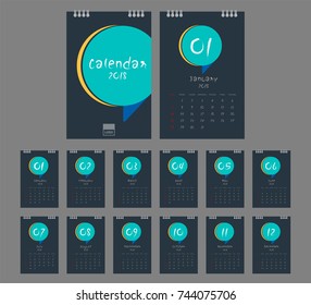 2018 Calendar. Desk Calendar modern design template with place for photo. Week starts Sunday. A5 or A4 paper size. Vector illustration.