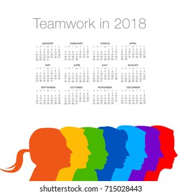 2018 Calendar with a diverse group of people in this teamwork graphic