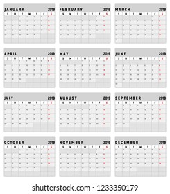 2018 Calendar. Editable vector, eps10, isolated background.