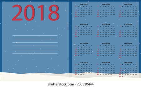 2018 calendar, eps, vector illustration.