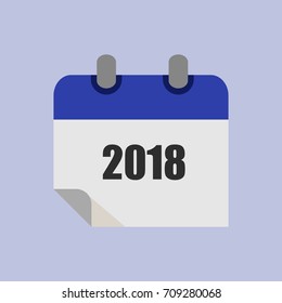 2018 calendar flat icon vector colored in blue tone using for cover page, paper printing.