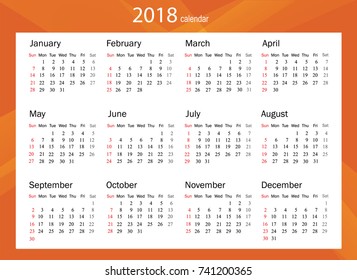 2018 Calendar - illustration Vector template of color 2018 calendar