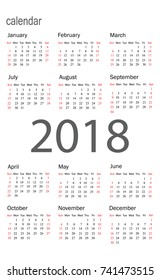 2018 Calendar - illustration Vector template of color 2018 calendar