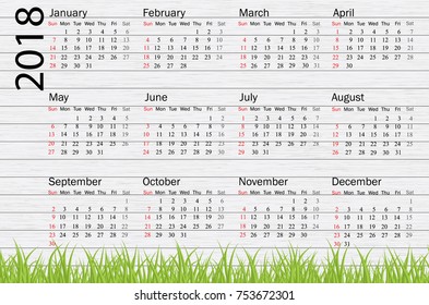 2018 Calendar - illustration Vector template of color 2018 calendar