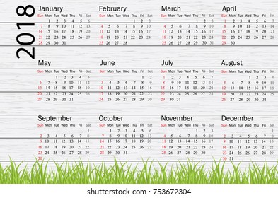 2018 Calendar - illustration Vector template of color 2018 calendar