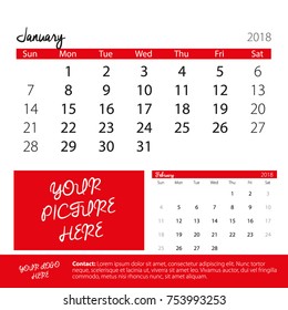 2018 calendar - January