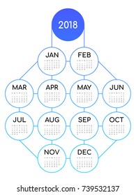 2018 calendar modern design template for a year, starts week from Sunday, vector illustration