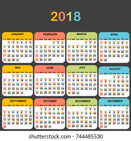 2018 Calendar on black background
