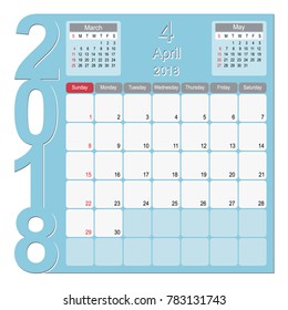 2018 Calendar Planner Design, April 2018 year vector calendar design