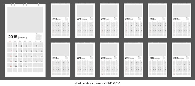 2018 Calendar Planner Design. Flat calendar Icon. Vector illustration.