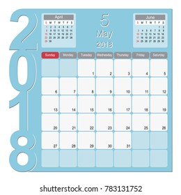 2018 Calendar Planner Design, May 2018 year vector calendar design