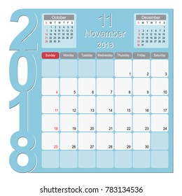 2018 Calendar Planner Design, November 2018 year vector calendar design