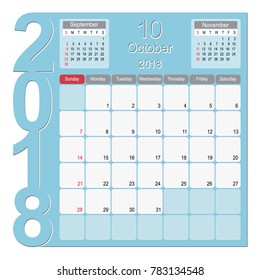 2018 Calendar Planner Design, October 2018 year vector calendar design