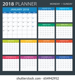 2018 calendar planner - Monday to Sunday