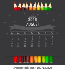2018 Calendar planner vector design, monthly calendar template for August.