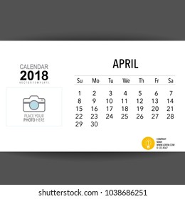 2018 Calendar planner vector design, monthly calendar template for April.